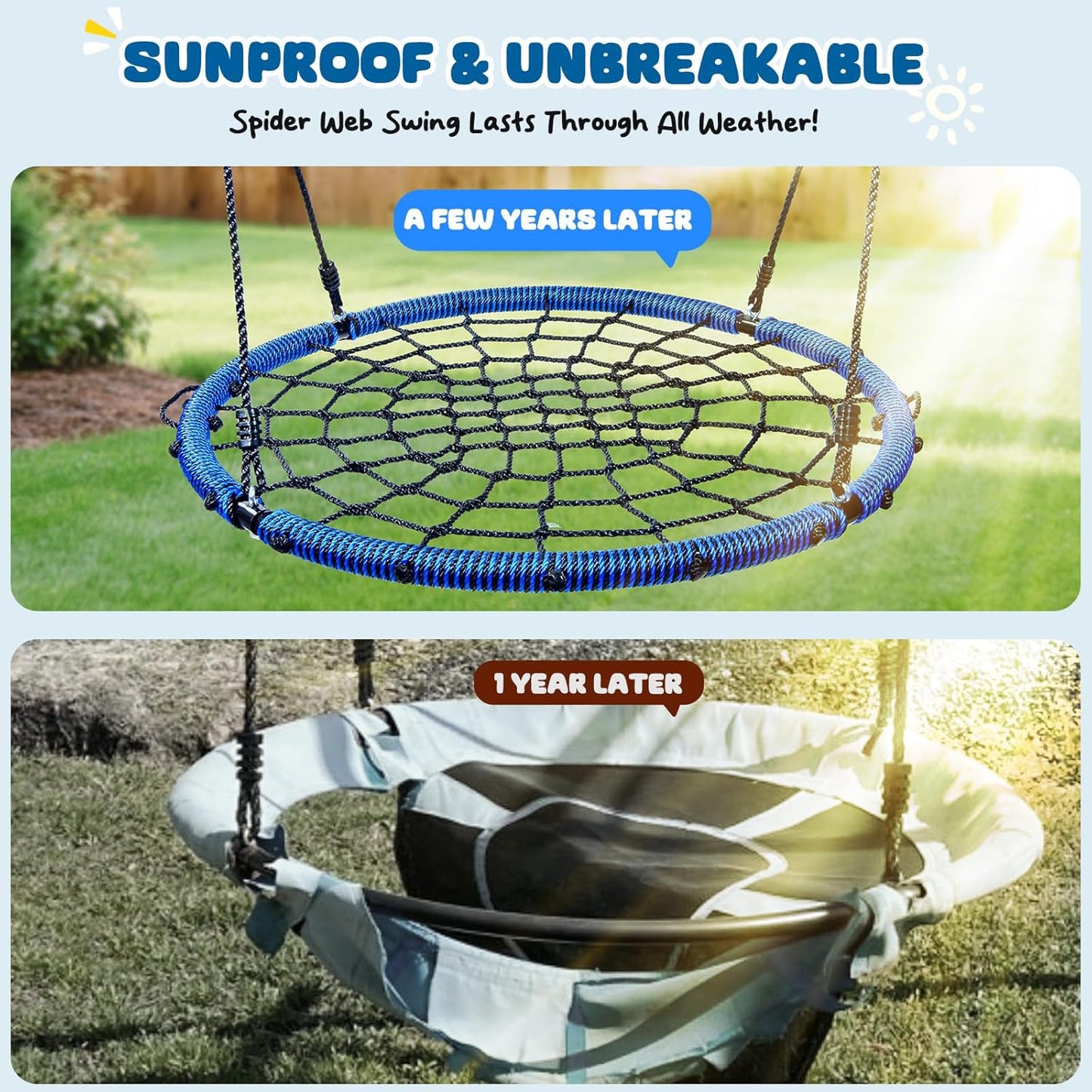 Trekassy 750lbs 40" Spider Web Saucer Tree Swing for Kids Adults, Outdoor Net Swing with Steel Frame and 2 Hanging Straps-Blue