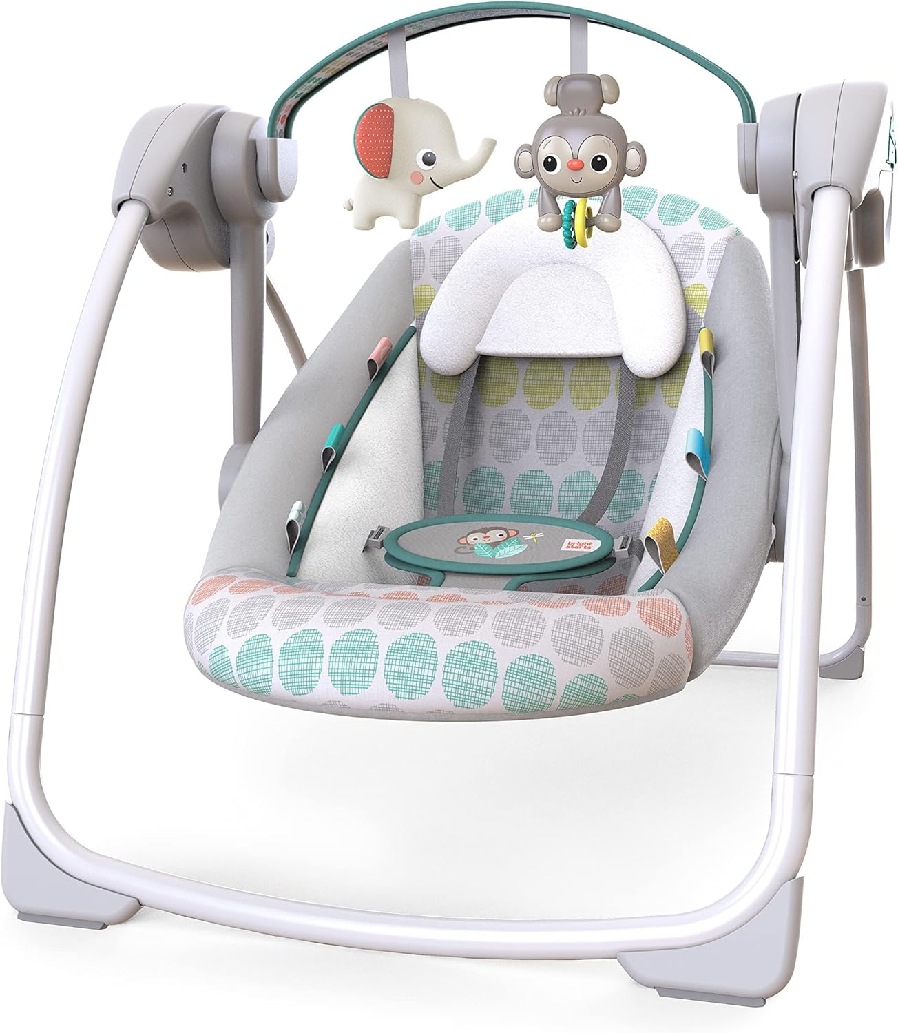 Bright Starts Playful Paradise Portable Compact Automatic Baby Swing with Music, Unisex, Newborn +
