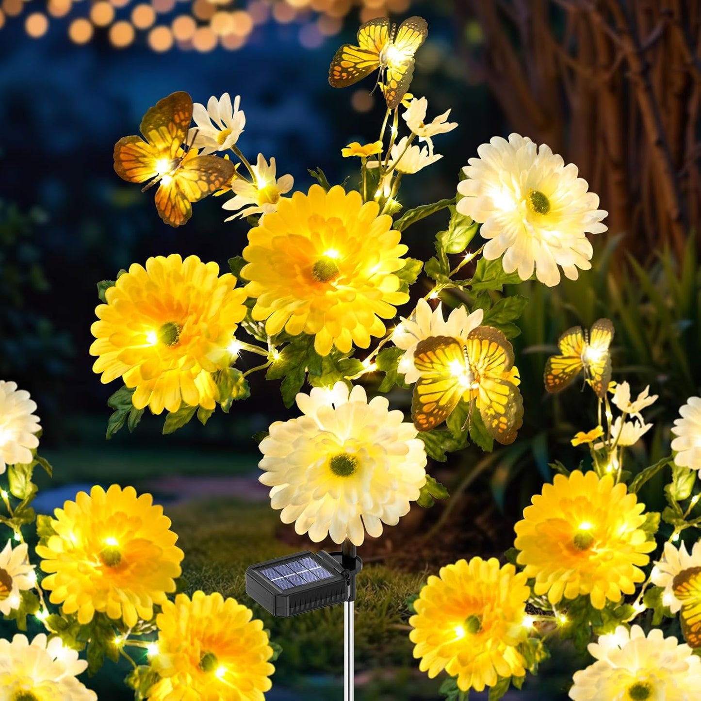 Solar Garden Light 6 Packs, 120 LEDs Outdoor Solar Lighting with Daisy and Butterfly, Waterproof Outdoor Garden Light for Patio, Courtyard, Pathway Decoration (Pink)