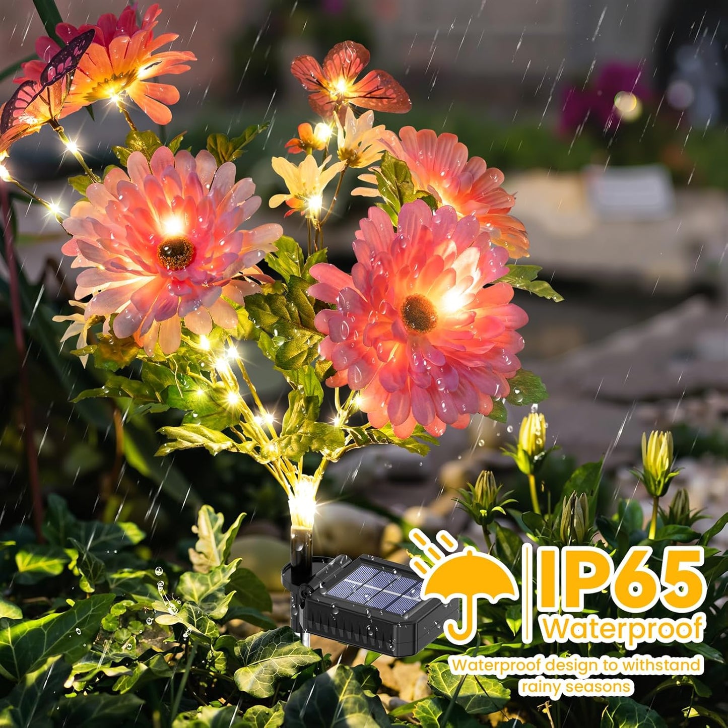 Solar Garden Light 6 Packs, 120 LEDs Outdoor Solar Lighting with Daisy and Butterfly, Waterproof Outdoor Garden Light for Patio, Courtyard, Pathway Decoration (Pink)