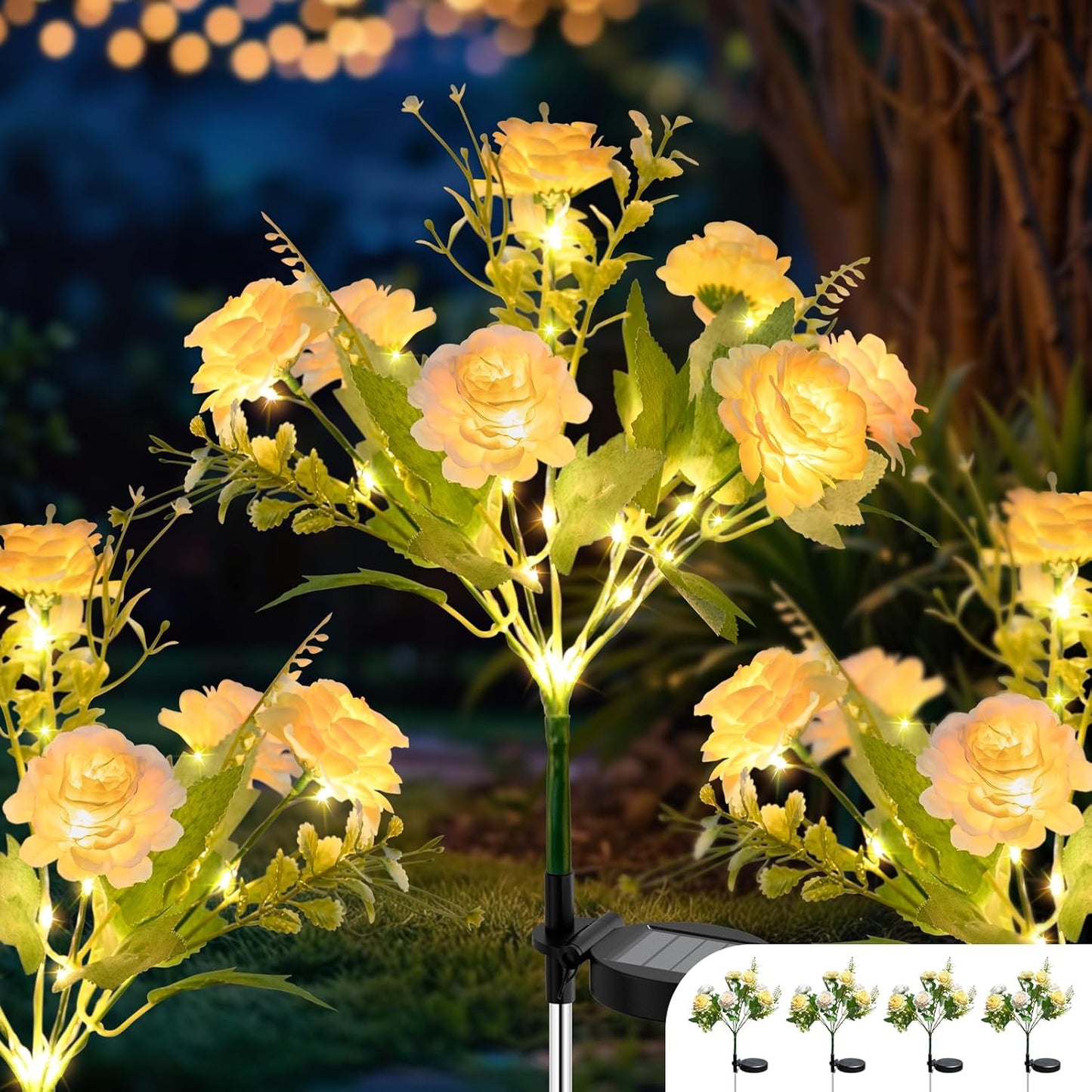 Solar Garden Light 6 Packs, 42 LEDs Outdoor Solar Lighting with Hibiscus Flowers, Waterproof Outdoor Garden Light for Patio, Courtyard, Pathway Decoration