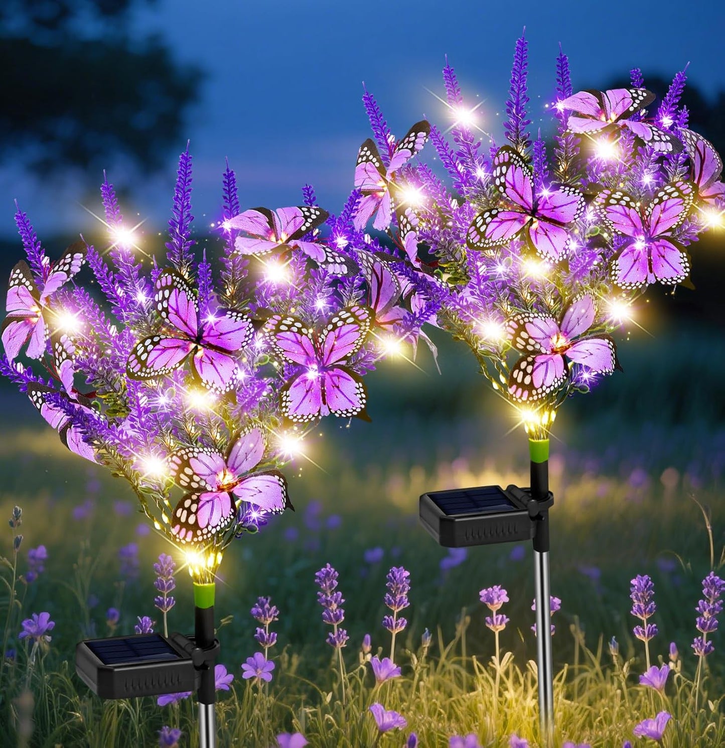 Solar Garden Lights Outdoor 6 Pack Lavender Butterfly Lights, Solar Artificial Flower Outdoor Waterproof Decoration Gardening Gifts for Women, Yard Patio Pathway Lawn Courtyard Decoration