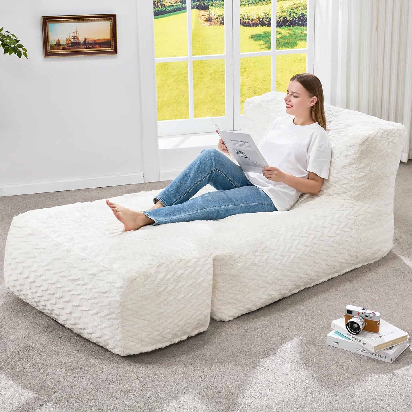 Hobestluk Big Bean Bag Lounger Chairs Large Beanbag Chair for Adults Bean Bag Sofa with Memory Foam Filled for Living Room, Bedroom or Balcony (Stripe Grey)
