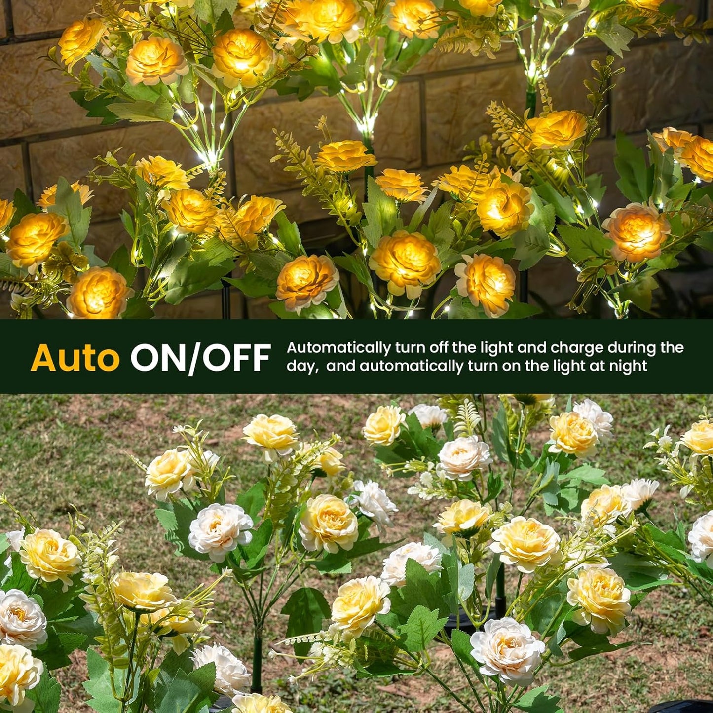Solar Garden Light 6 Packs, 42 LEDs Outdoor Solar Lighting with Hibiscus Flowers, Waterproof Outdoor Garden Light for Patio, Courtyard, Pathway Decoration