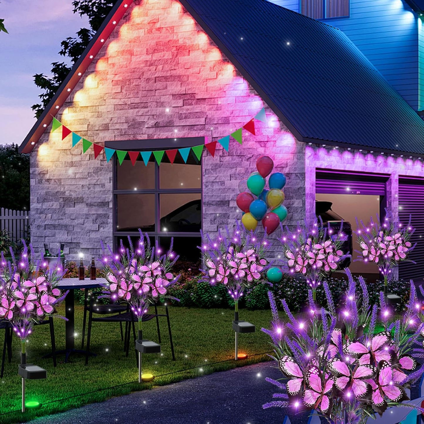 Dremisland 4Pack Solar Flowers Lights Outdoor Waterproof Purple Lavenders Solar Butterfly Lights Solar Artificial Flower Butterfly Garden Decoration for Yard Patio Pathway Lawn Courtyard