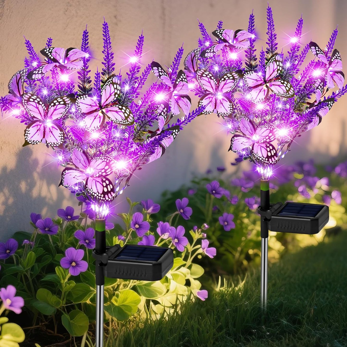 Solar Garden Lights Outdoor 6 Pack Lavender Butterfly Lights, Solar Artificial Flower Outdoor Waterproof Decoration Gardening Gifts for Women, Yard Patio Pathway Lawn Courtyard Decoration