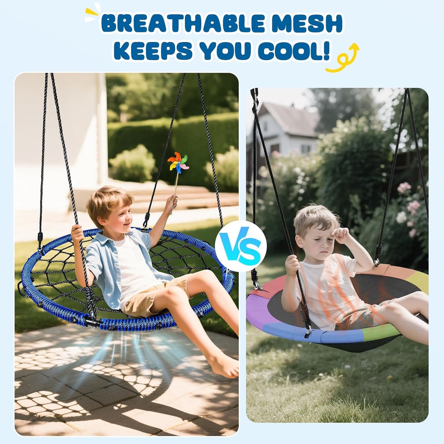 Trekassy 750lbs 40" Spider Web Saucer Tree Swing for Kids Adults, Outdoor Net Swing with Steel Frame and 2 Hanging Straps-Blue