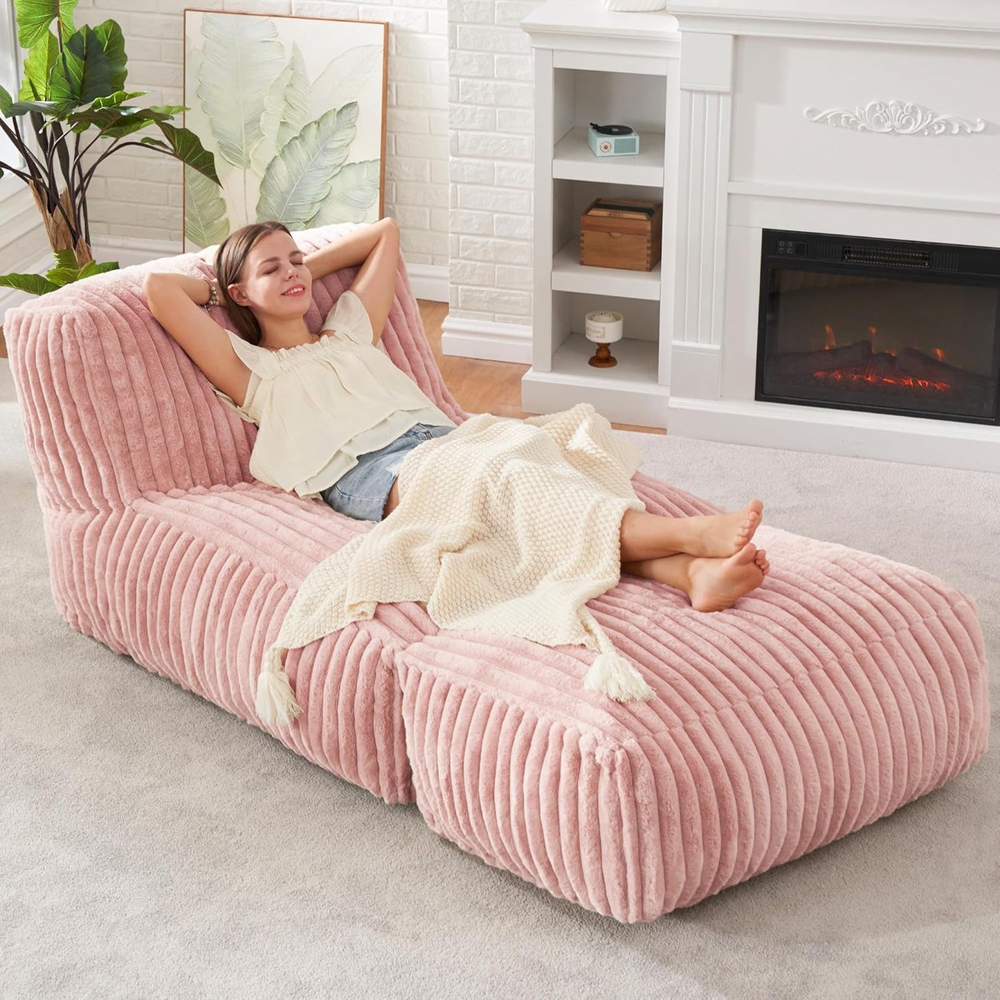 Hobestluk Big Bean Bag Lounger Chairs Large Beanbag Chair for Adults Bean Bag Sofa with Memory Foam Filled for Living Room, Bedroom or Balcony (Stripe Grey)