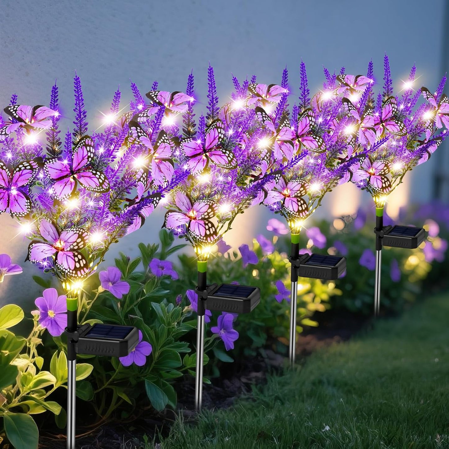 Solar Garden Lights Outdoor 6 Pack Lavender Butterfly Lights, Solar Artificial Flower Outdoor Waterproof Decoration Gardening Gifts for Women, Yard Patio Pathway Lawn Courtyard Decoration