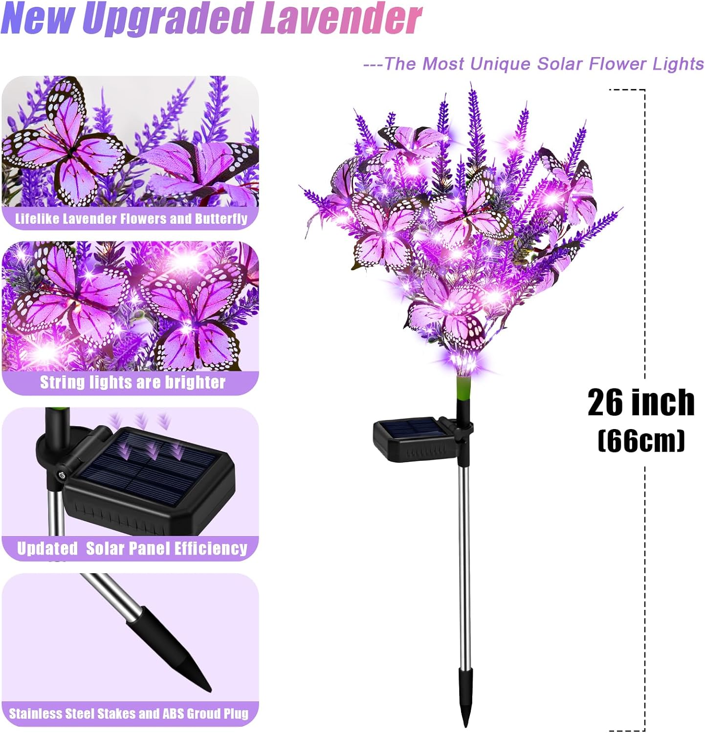Solar Garden Lights Outdoor 6 Pack Lavender Butterfly Lights, Solar Artificial Flower Outdoor Waterproof Decoration Gardening Gifts for Women, Yard Patio Pathway Lawn Courtyard Decoration