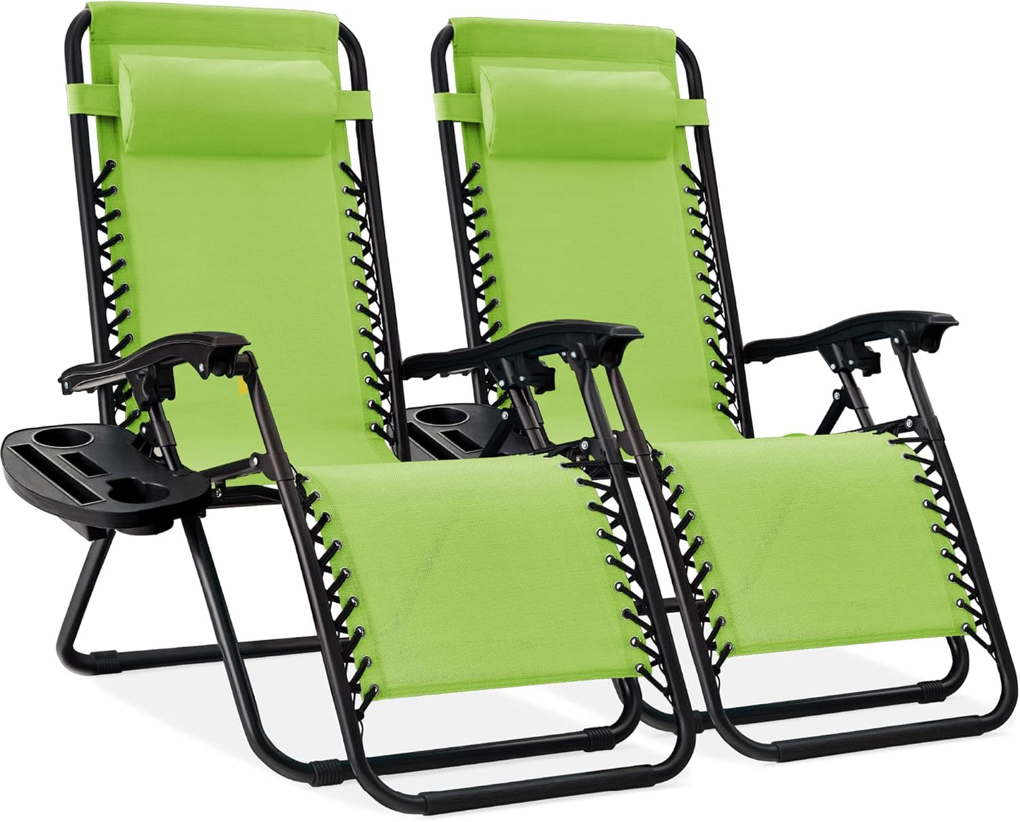Best Choice Products Set of 2 Adjustable Steel Mesh Zero Gravity Lounge Chair Recliners w/Pillows and Cup Holder Trays - Ice Gray