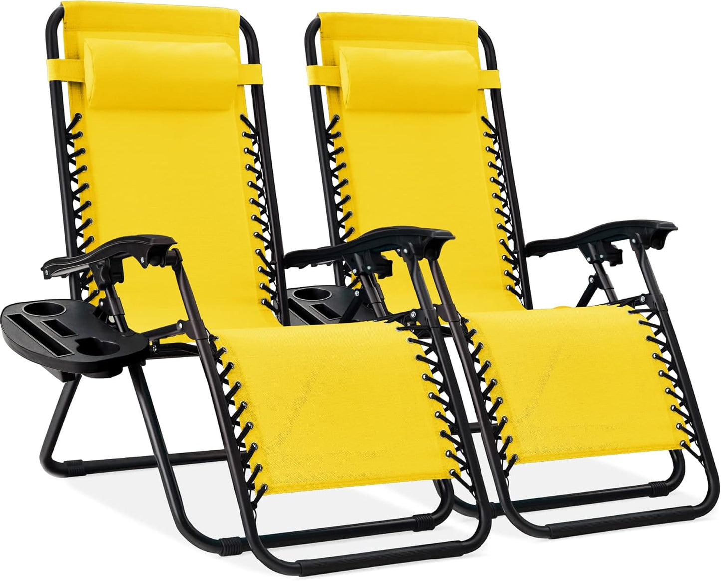 Best Choice Products Set of 2 Adjustable Steel Mesh Zero Gravity Lounge Chair Recliners w/Pillows and Cup Holder Trays - Ice Gray