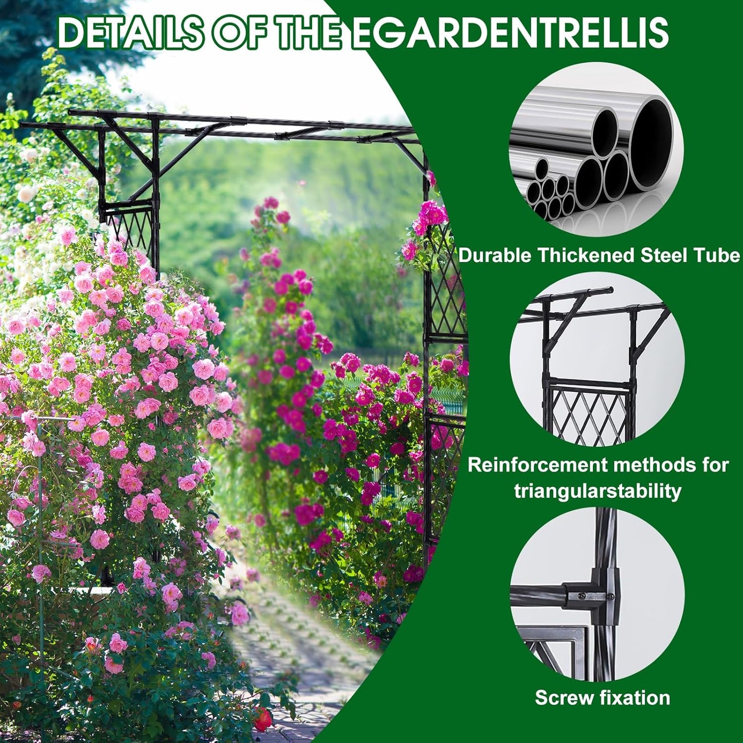 Lalahoni Garden Arbor, Arch for Wedding Ceremony Party Decoration Plant Climbing Rose Vines Lawn Courtyard Patio Black