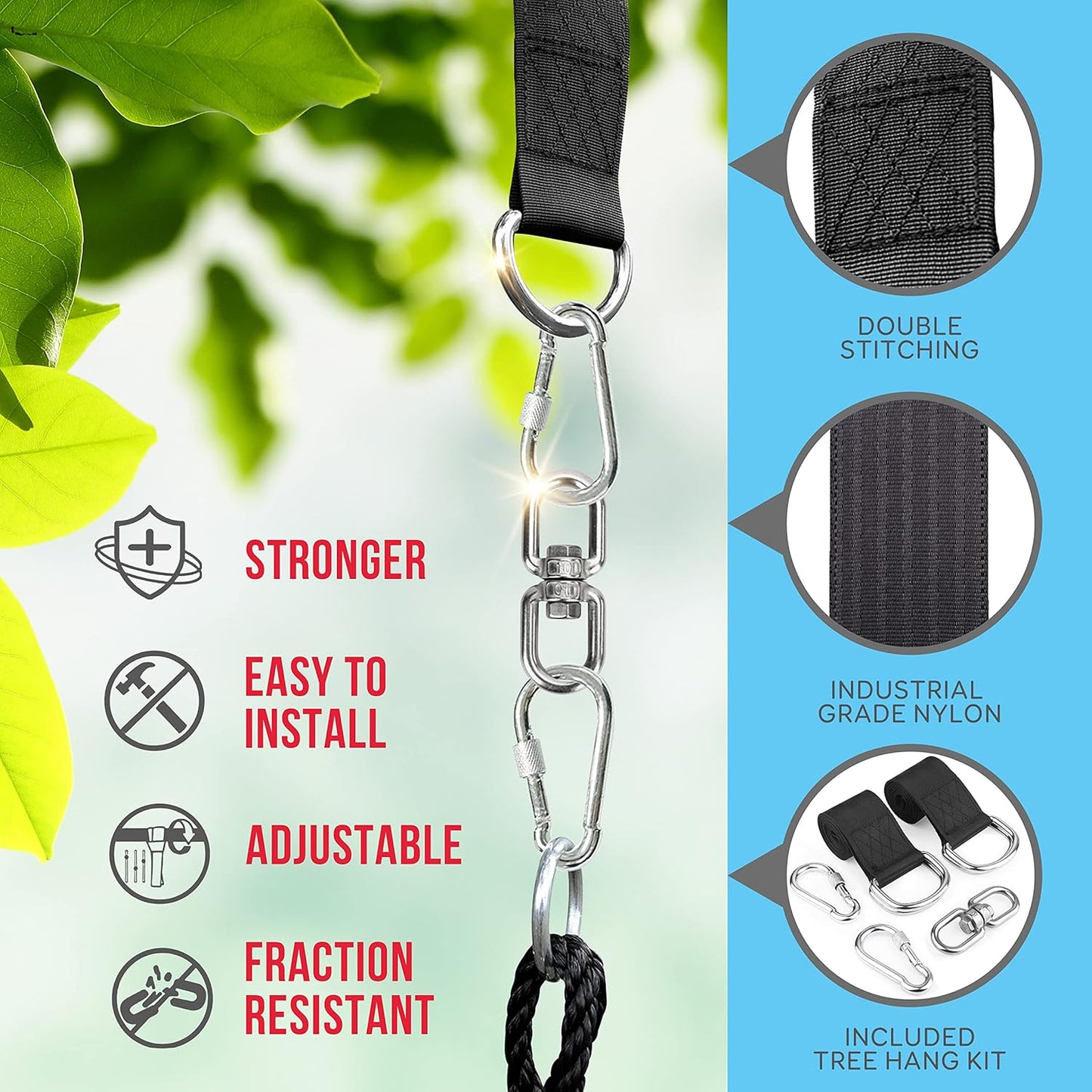SereneLife Saucer Swing with Tree Hang Kit, 40” Outdoor Tree Swing, 2 Adjustable Hanging Rope Straps and Center Swivel Spinner for Kids (Black)