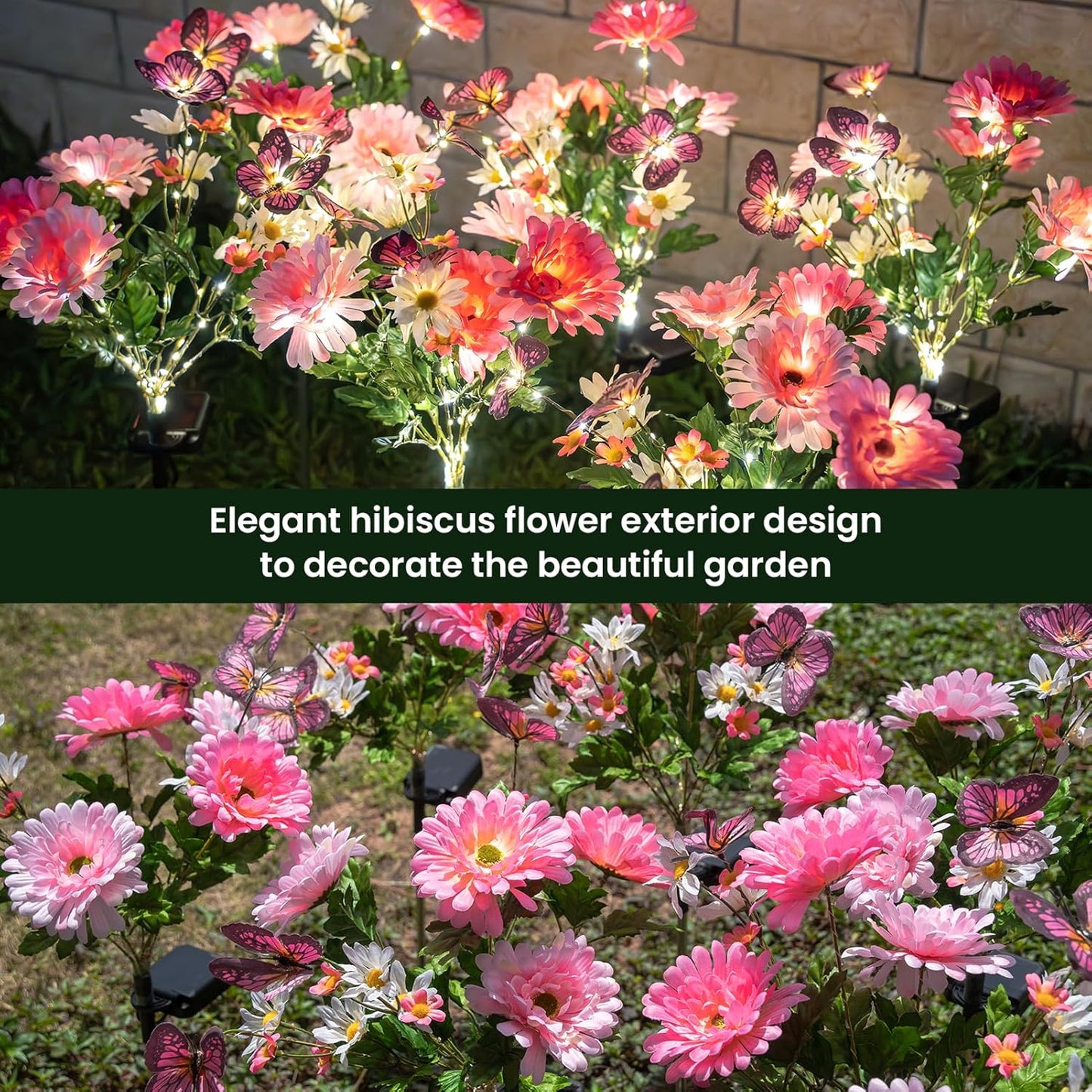 Solar Garden Light 6 Packs, 120 LEDs Outdoor Solar Lighting with Daisy and Butterfly, Waterproof Outdoor Garden Light for Patio, Courtyard, Pathway Decoration (Pink)