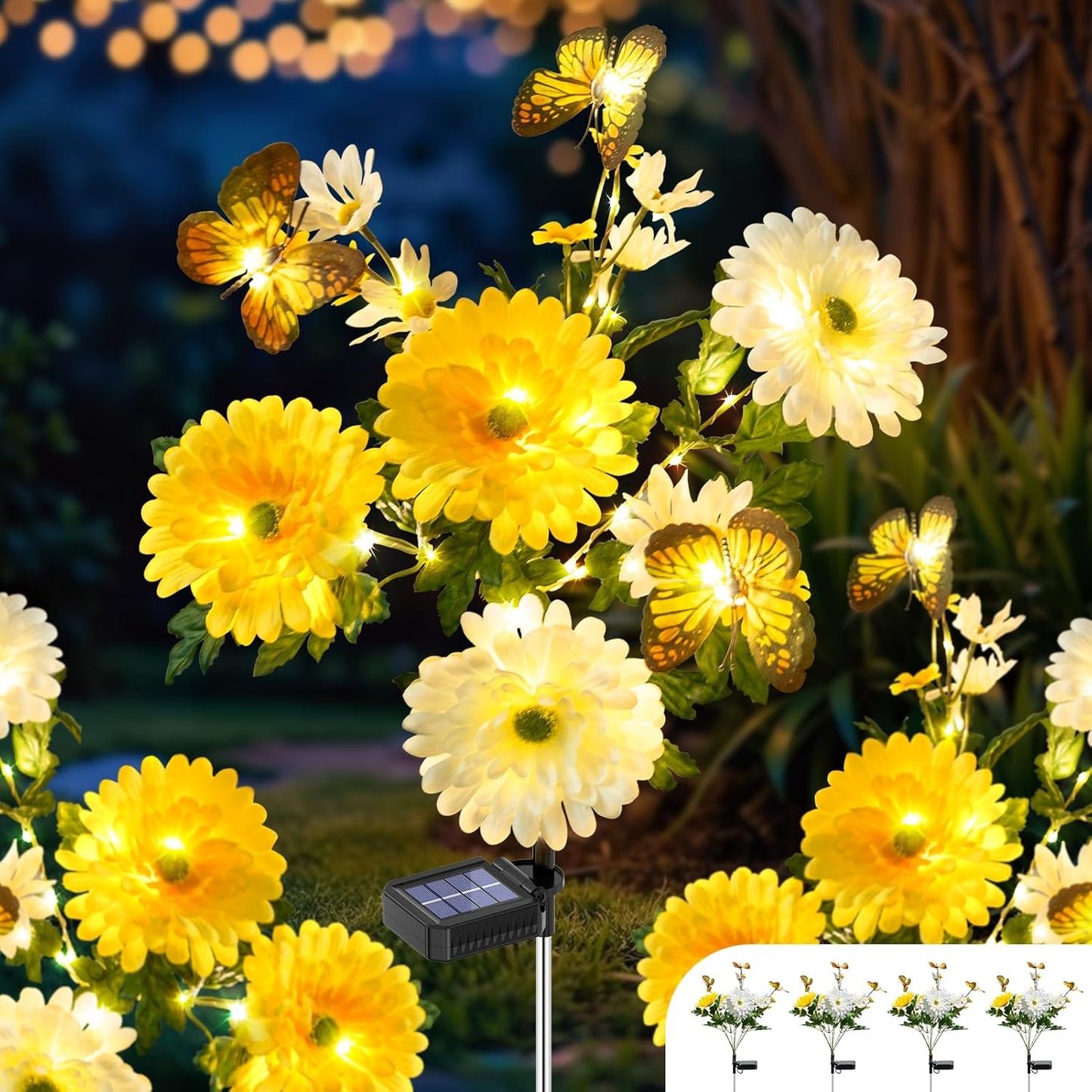 Solar Garden Light 6 Packs, 120 LEDs Outdoor Solar Lighting with Daisy and Butterfly, Waterproof Outdoor Garden Light for Patio, Courtyard, Pathway Decoration (Pink)