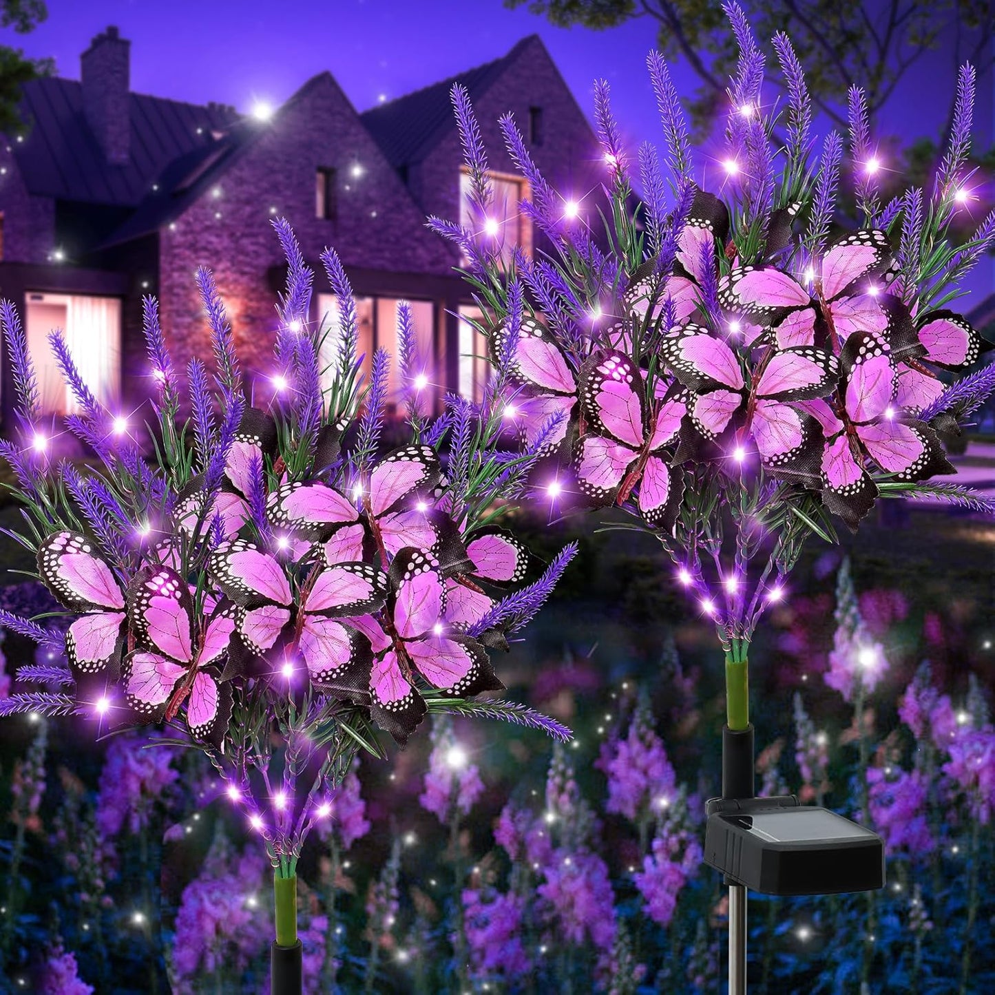 Dremisland 4Pack Solar Flowers Lights Outdoor Waterproof Purple Lavenders Solar Butterfly Lights Solar Artificial Flower Butterfly Garden Decoration for Yard Patio Pathway Lawn Courtyard