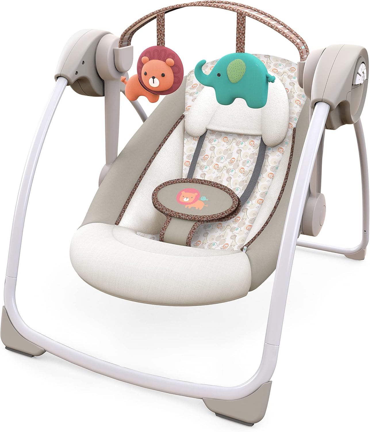 Ingenuity Soothe 'n Delight Compact Portable 6-Speed Plush Baby Swing with Music, Folds Easy, 0-9 Months 6-20 lbs (Cozy Kingdom)