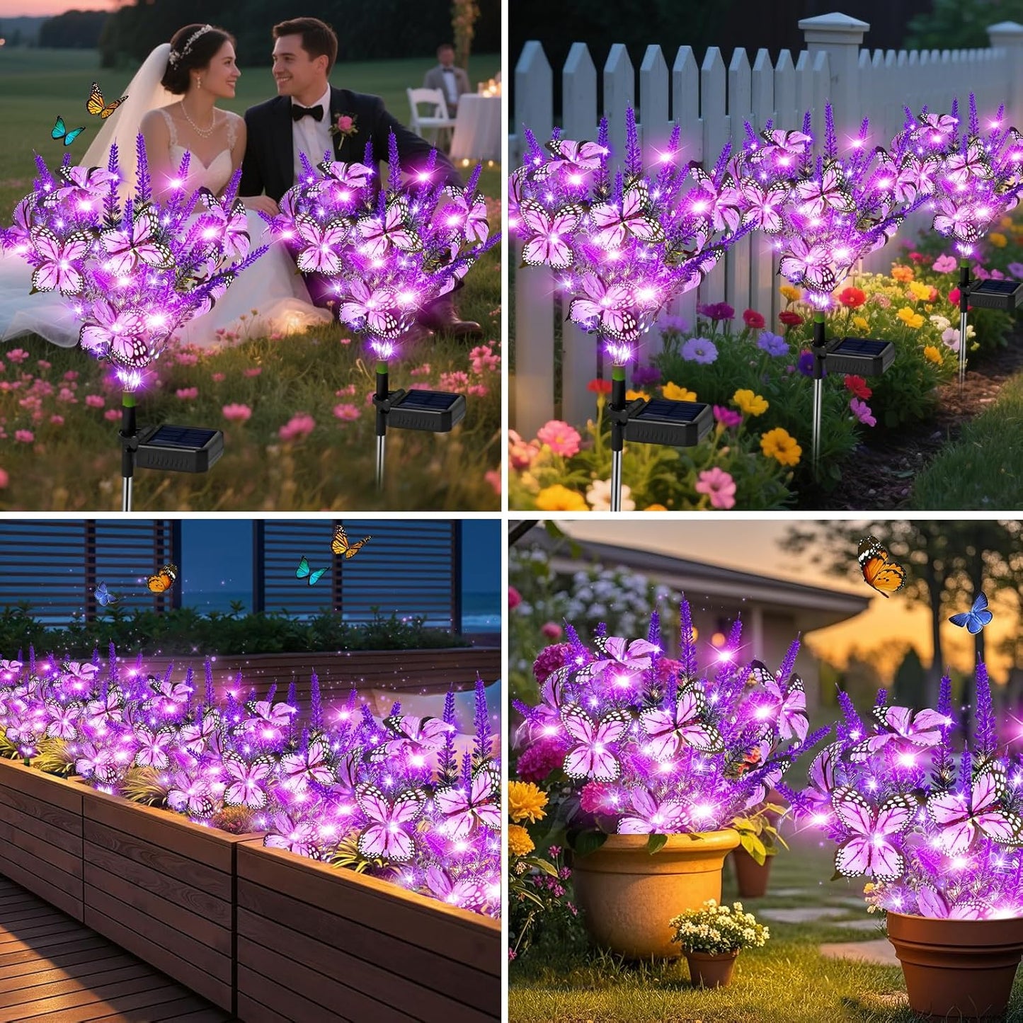 Solar Garden Lights Outdoor 6 Pack Lavender Butterfly Lights, Solar Artificial Flower Outdoor Waterproof Decoration Gardening Gifts for Women, Yard Patio Pathway Lawn Courtyard Decoration