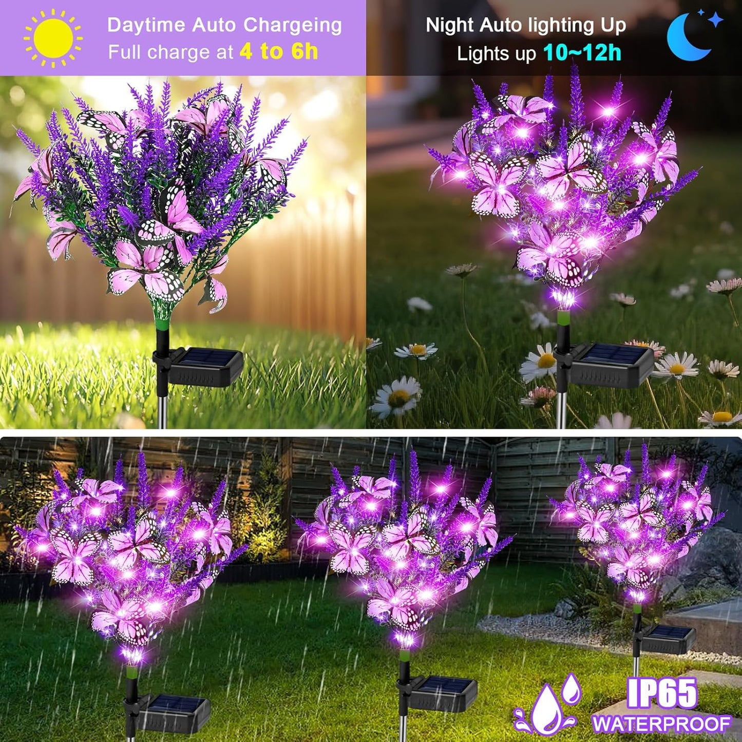 Solar Garden Lights Outdoor 6 Pack Lavender Butterfly Lights, Solar Artificial Flower Outdoor Waterproof Decoration Gardening Gifts for Women, Yard Patio Pathway Lawn Courtyard Decoration