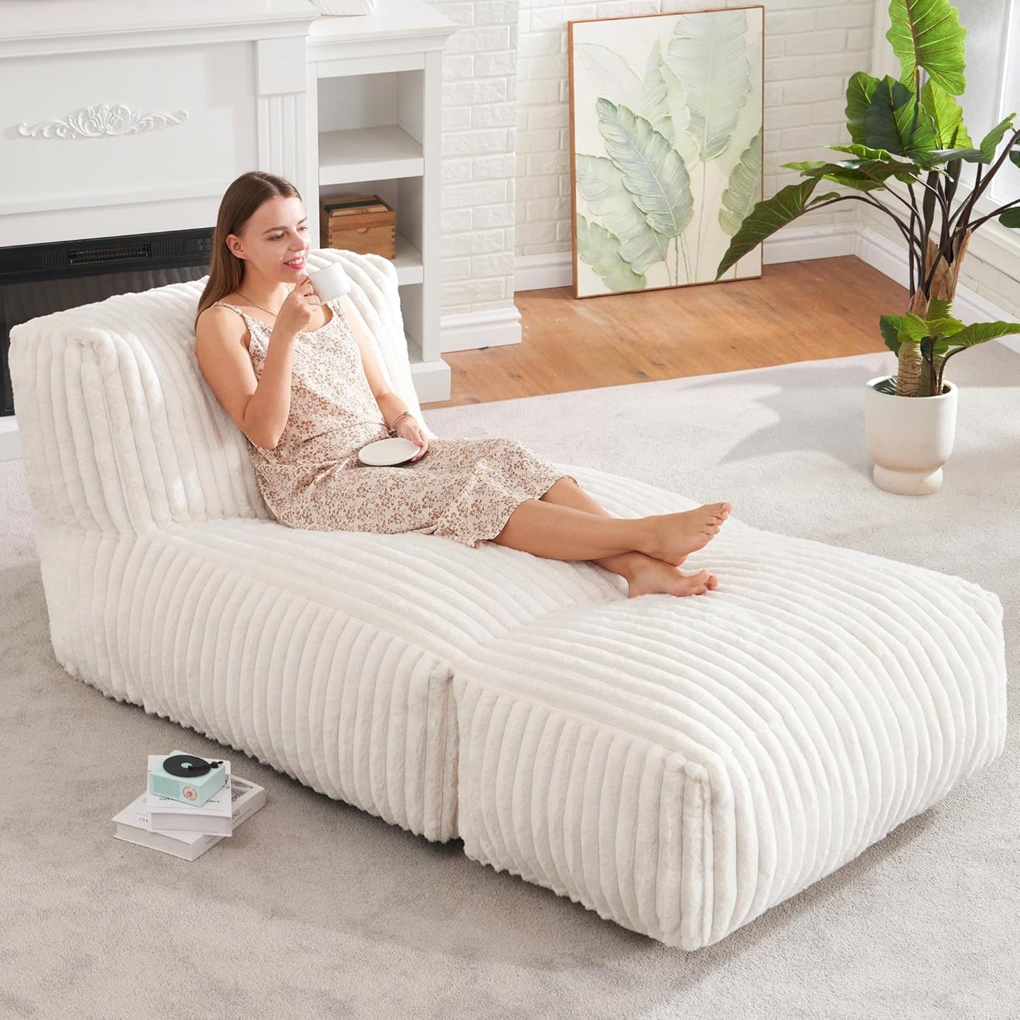 Hobestluk Big Bean Bag Lounger Chairs Large Beanbag Chair for Adults Bean Bag Sofa with Memory Foam Filled for Living Room, Bedroom or Balcony (Stripe Grey)