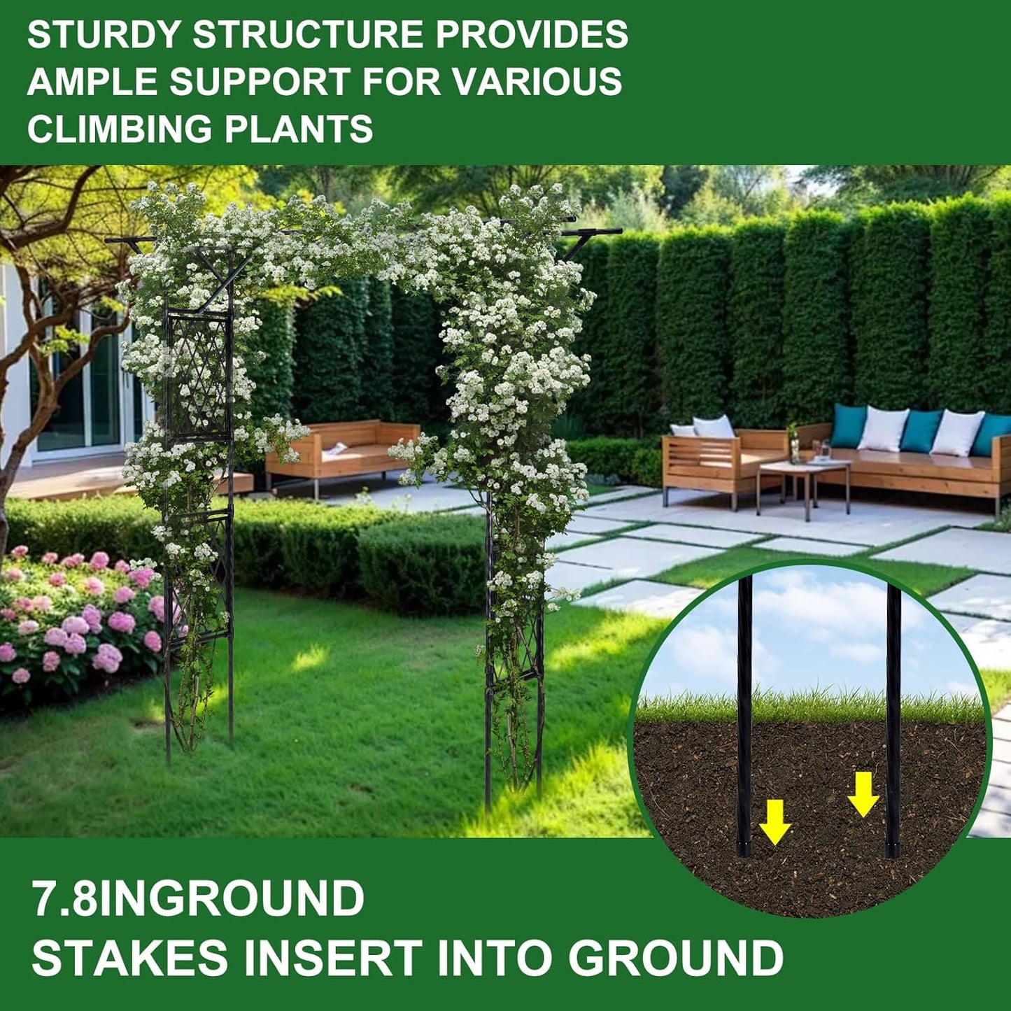 Lalahoni Garden Arbor, Arch for Wedding Ceremony Party Decoration Plant Climbing Rose Vines Lawn Courtyard Patio Black
