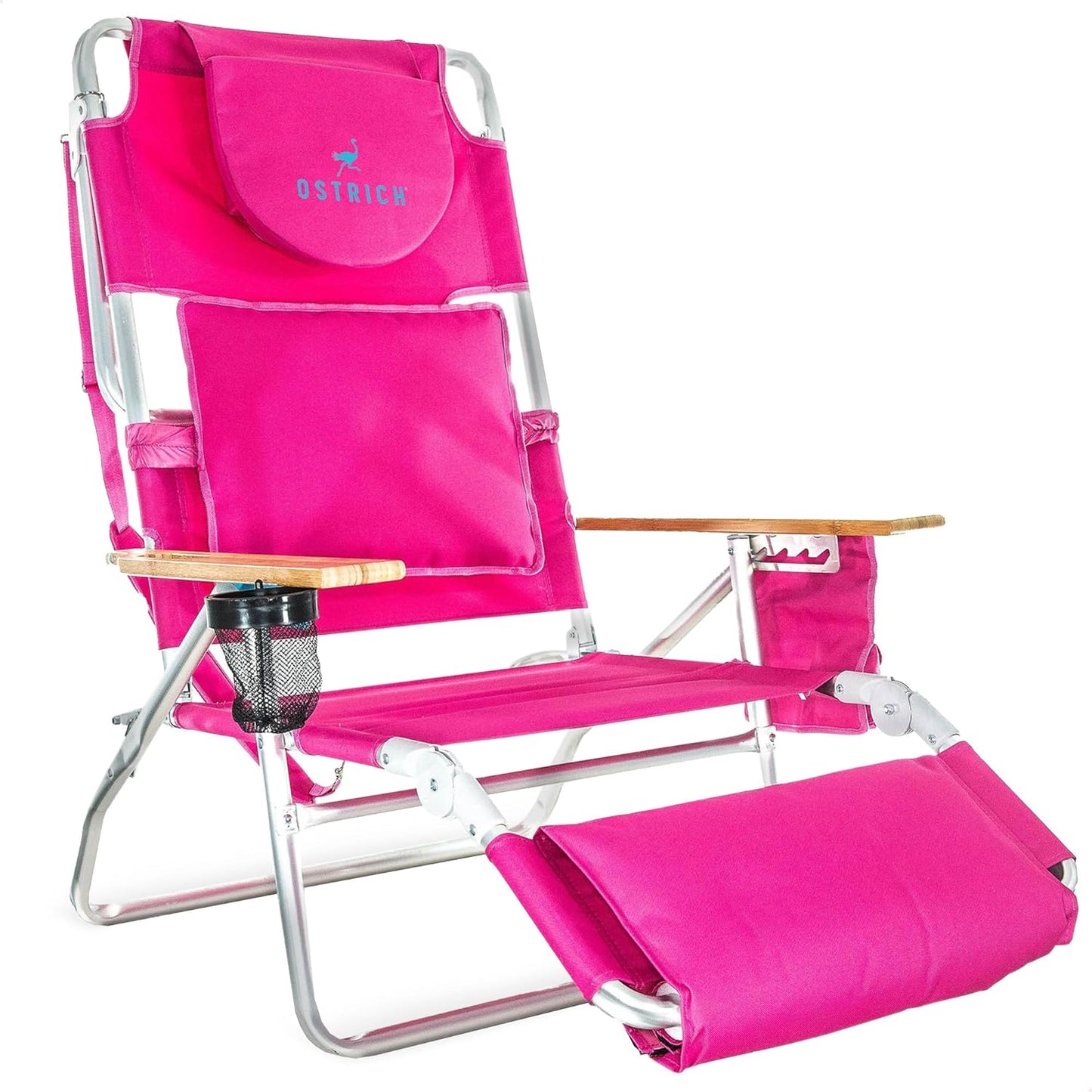 Ostrich Deluxe 3N1 Lightweight Lawn Beach Reclining Lounge Chair with Footrest, Outdoor Furniture for Patio, Balcony, Backyard, or Porch, Blue Stripe