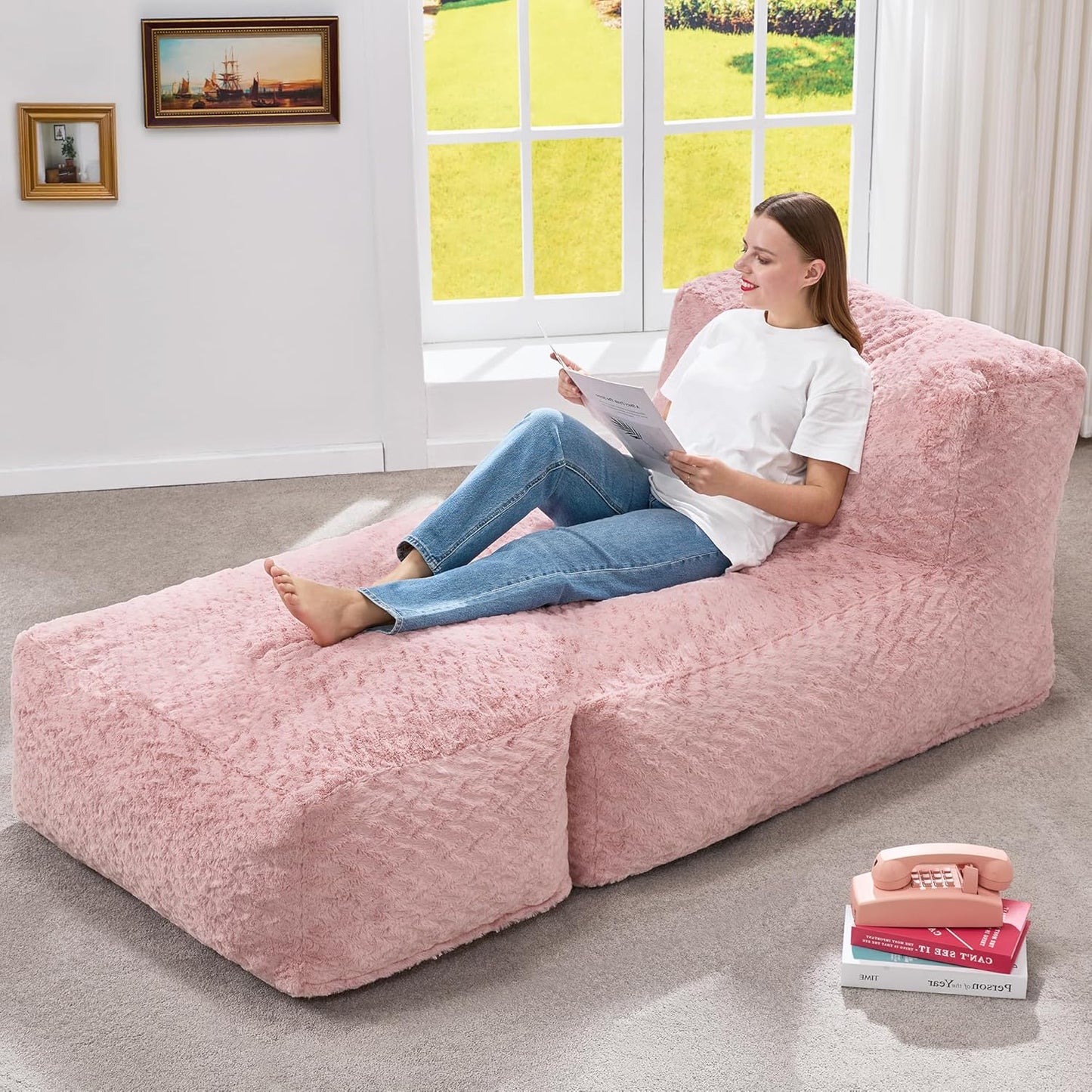 Hobestluk Big Bean Bag Lounger Chairs Large Beanbag Chair for Adults Bean Bag Sofa with Memory Foam Filled for Living Room, Bedroom or Balcony (Stripe Grey)
