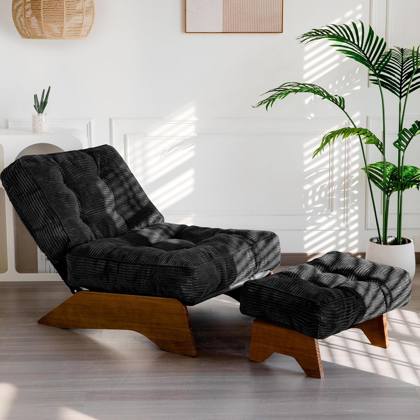 MAXYOYO Accent Chair with Ottoman Adjustable Backrest, Tufted Living Room Chair Upholstered Lounge Chair with Footrest Set, Modern Chair Cozy Reclining Chair for Reading Room, Dark Grey