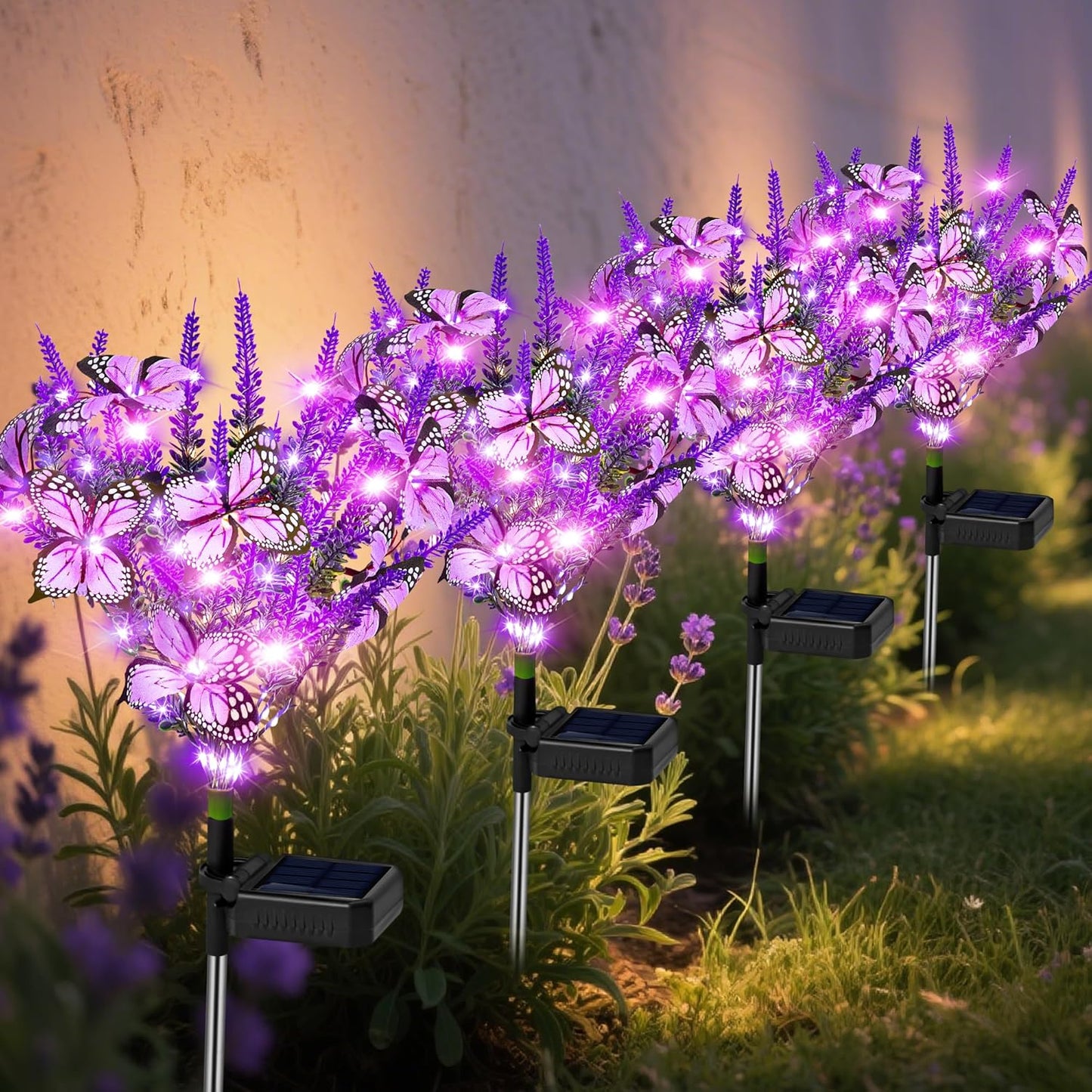 Solar Garden Lights Outdoor 6 Pack Lavender Butterfly Lights, Solar Artificial Flower Outdoor Waterproof Decoration Gardening Gifts for Women, Yard Patio Pathway Lawn Courtyard Decoration