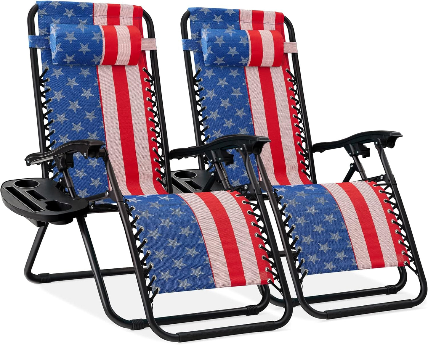 Best Choice Products Set of 2 Adjustable Steel Mesh Zero Gravity Lounge Chair Recliners w/Pillows and Cup Holder Trays - Ice Gray