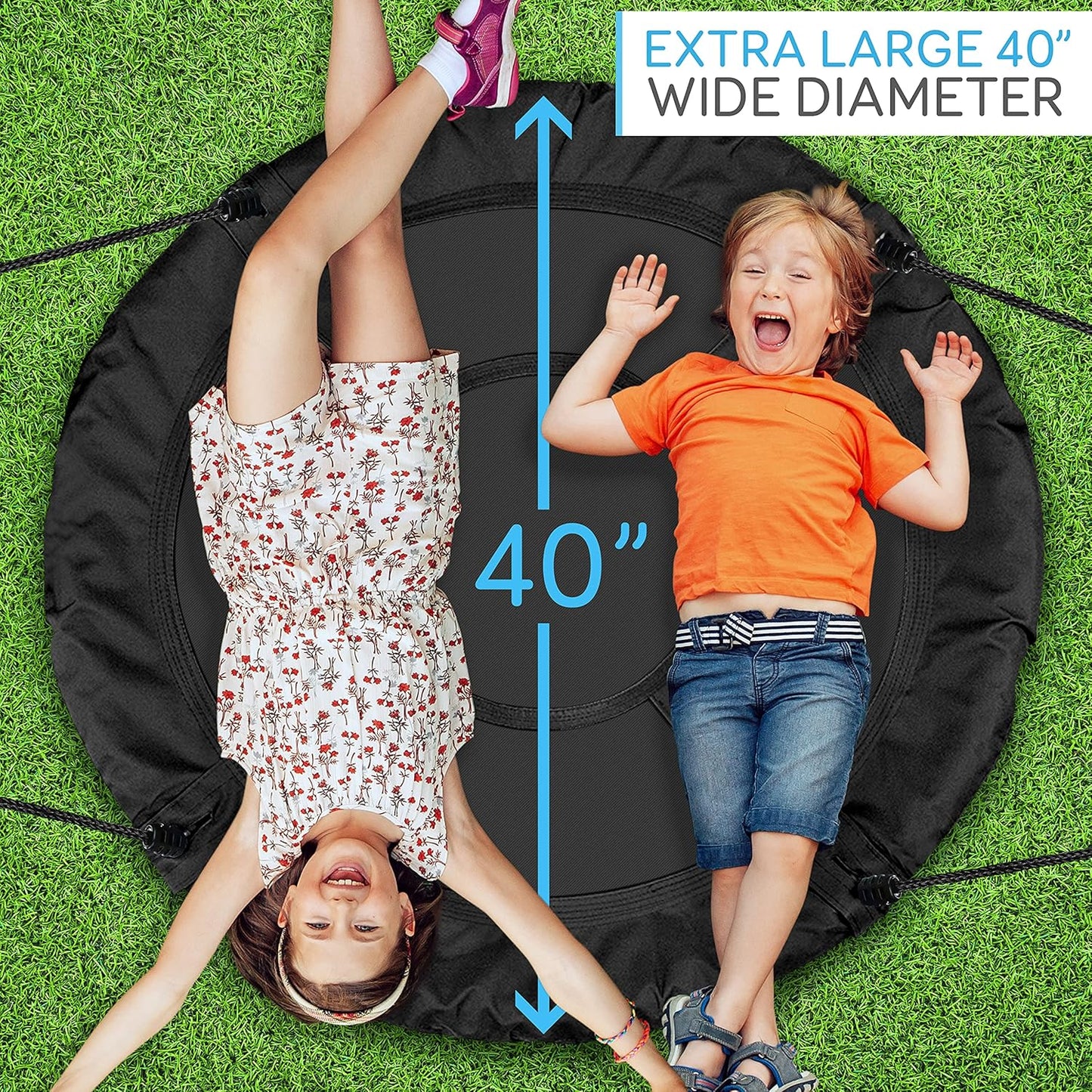 SereneLife Saucer Swing with Tree Hang Kit, 40” Outdoor Tree Swing, 2 Adjustable Hanging Rope Straps and Center Swivel Spinner for Kids (Black)
