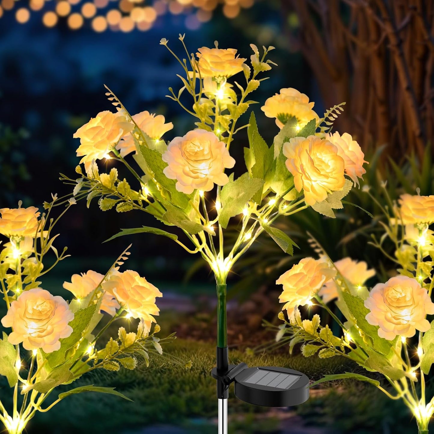 Solar Garden Light 6 Packs, 42 LEDs Outdoor Solar Lighting with Hibiscus Flowers, Waterproof Outdoor Garden Light for Patio, Courtyard, Pathway Decoration