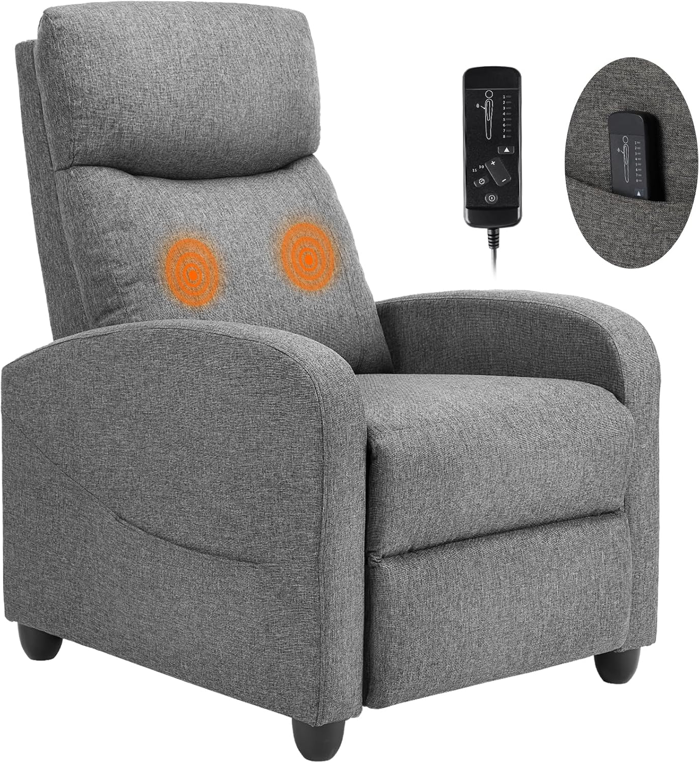 Sweetcrispy Massage Recliner Chair for Adults, Adjustable Home Theater Seating with Lumbar Support for Living Room, Modern Fabric Reclining, Light Grey